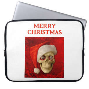 Prettig kerstfeest. Schedel met kerstmuts Laptop Sleeve