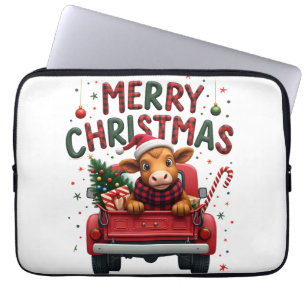 Prettig kerstfeest Schotse Hoogland Koe Xmas Boerd Laptop Sleeve