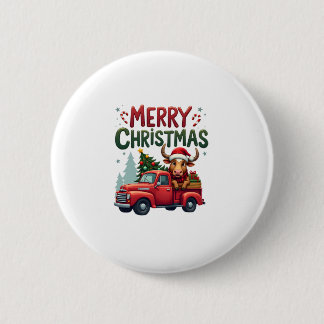 Prettig kerstfeest Schotse Hoogland Koe Xmas Boerd Ronde Button 5,7 Cm
