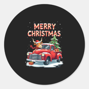 Prettig kerstfeest Schotse Hoogland Koe Xmas Boerd Ronde Sticker