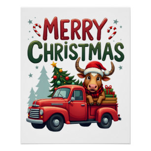 Prettig kerstfeest Schotse Hooglandrund Kerstmis B Perfect Poster