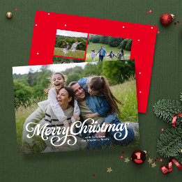 Prettig kerstfeest script vier foto feestdagenkaart