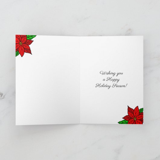 Prettig kerstfeest | Sinaasappelkat met Poinsettia Kaart (Binnen)