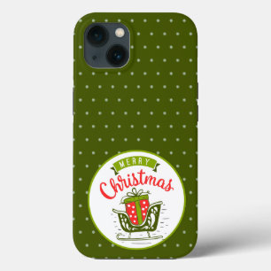 Prettig kerstfeest slee rood groen sneeuwvlok patr iPhone 13 hoesje