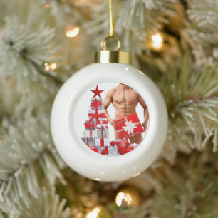 Prettig kerstfeest SlipperyJoe rood wit zilver ges Keramische Bal Ornament