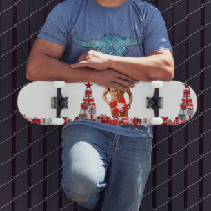 Prettig kerstfeest SlipperyJoe rood wit zilver ges Skateboard