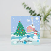 Prettig kerstfeest sneeuwman  feestdagenkaart (Staand voorkant)