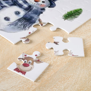 Prettig kerstfeest Sneeuwman Kerststok Rendier Legpuzzel