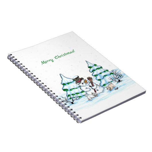 Prettig kerstfeest! Sneeuwman met Kat en Puppy Notitieboek (Rechterzijde)