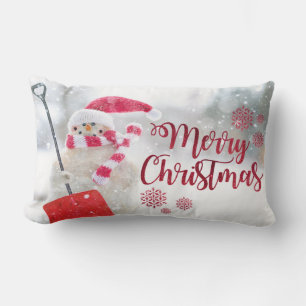 Prettig kerstfeest, Sneeuwman met kerstmuts Kussen
