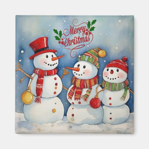 Prettig kerstfeest, Sneeuwmannen vieren feest Magneet
