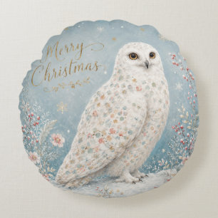 Prettig kerstfeest Sneeuwuil Winter Wonderland Rond Kussen