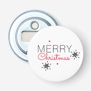 Prettig kerstfeest Sneeuwvlok Rood en Zwart  Button Flesopener