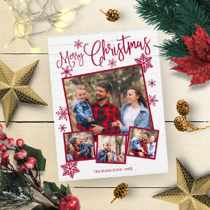 Prettig kerstfeest sneeuwvlok rustiek 4 foto's briefkaart