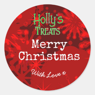 Prettig kerstfeest sneeuwvlokken rode label