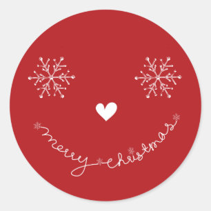 Prettig kerstfeest Sneeuwvlokken Smiley Gezicht Ro Ronde Sticker
