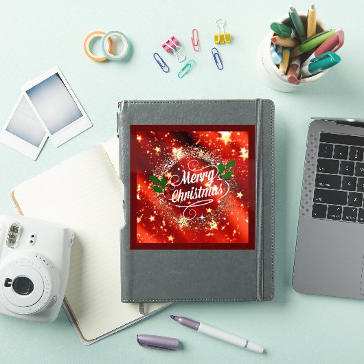 Prettig kerstfeest, sprankelend rood en goud ontwe sticker (iPad Cover)