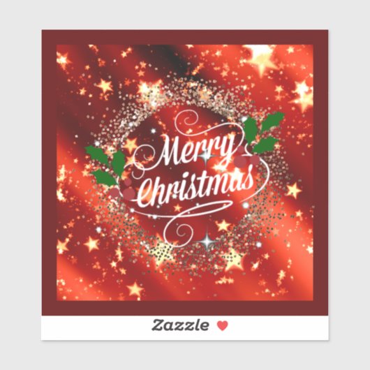 Prettig kerstfeest, sprankelend rood en goud ontwe sticker (Vel)