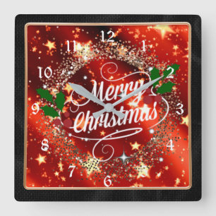 Prettig kerstfeest, sprankelende en glinsterende u vierkante klok