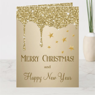 Prettig kerstfeest sterren smeltend goud glitters kaart