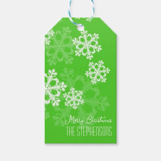 Prettig kerstfeest Stijlvolle groene sneeuwvlokken Cadeaulabel (Voorkant)