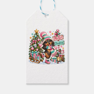 Prettig kerstfeest takshond cadeaulabel