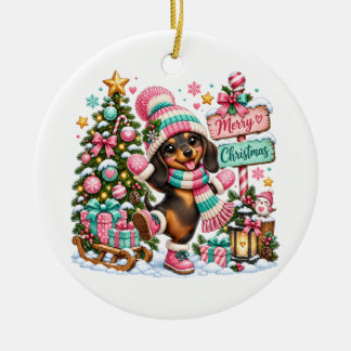 Prettig kerstfeest takshond keramisch ornament