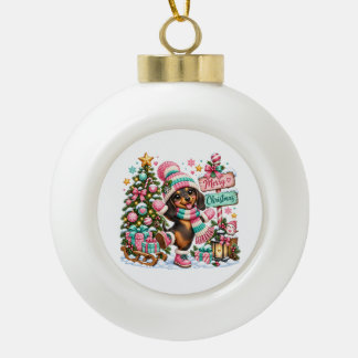 Prettig kerstfeest takshond keramische bal ornament