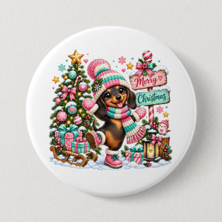 Prettig kerstfeest takshond ronde button 7,6 cm