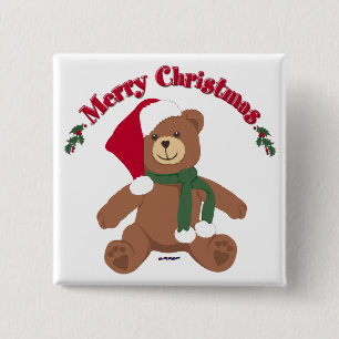 Prettig kerstfeest Teddybeer Vierkante Button 5,1 Cm