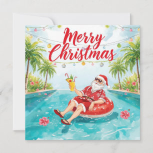 Prettig kerstfeest Tropische Kerstman Zomer Zwemba Feestdagenkaart