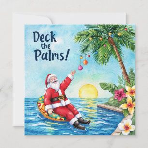 Prettig kerstfeest Tropische Kerstman Zomer Zwemba Feestdagenkaart