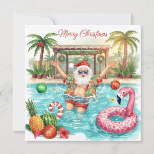 Prettig kerstfeest Tropische Kerstman Zomer Zwemba Feestdagenkaart