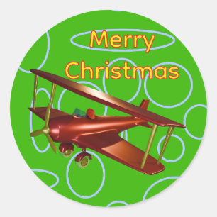 Prettig kerstfeest tweedekker in het rood op groen ronde sticker