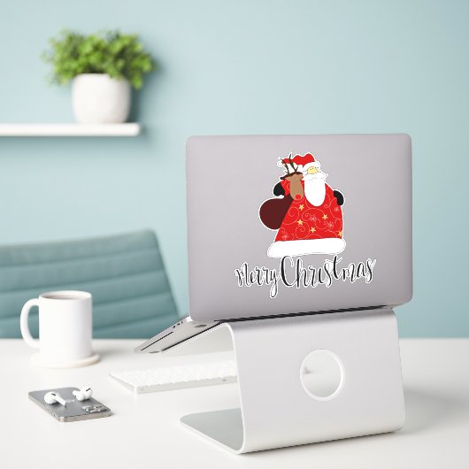 Prettig kerstfeest van de Kerstman Sticker (Laptop op bureau)