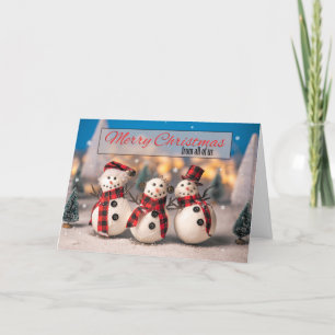 Prettig Kerstfeest Van Ons Allemaal Cute Sneeuwman Feestdagen Kaart