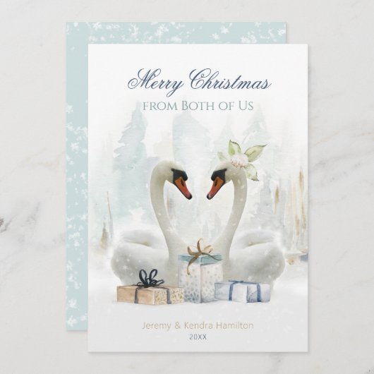 Prettig Kerstfeest van Ons Beide Zwanen Kerstkaart (Voorkant / Achterkant)