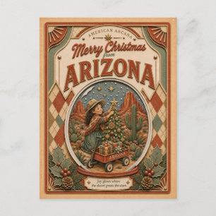 Prettig kerstfeest vanuit Arizona Vintage Sneeuwbo Feestdagenkaart