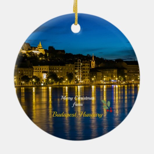 Prettig kerstfeest vanuit Boedapest, Hongarije, Keramisch Ornament (Achterkant)