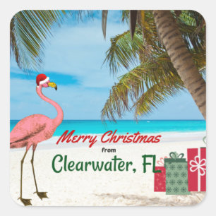 Prettig kerstfeest vanuit Clearwater, FL Vierkante Sticker