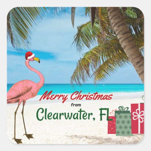 Prettig kerstfeest vanuit Clearwater, FL Vierkante Sticker (Voorkant)