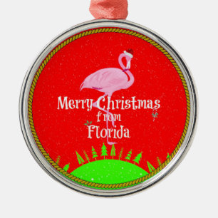 Prettig kerstfeest vanuit Florida en Kerstman Flam Metalen Ornament