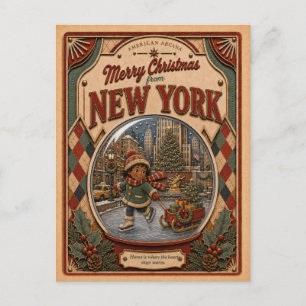 Prettig kerstfeest vanuit New York Vintage Sneeuwb Feestdagenkaart