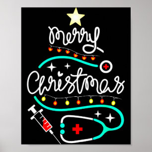 Prettig kerstfeest Verpleegster Dokter Stethoscoop Poster