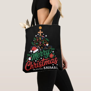 Prettig kerstfeest vies beest Grappig kerstgezin Draagtas