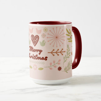 Prettig kerstfeest Vintage botanische folk art Mok