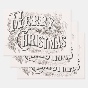 Prettig kerstfeest, Vintage Currier & Ives (reprod Inpakpapier Vel