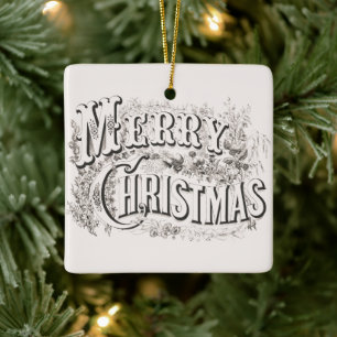 Prettig kerstfeest, Vintage Currier & Ives (reprod Keramisch Ornament
