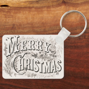 Prettig kerstfeest, Vintage Currier & Ives (reprod Sleutelhanger