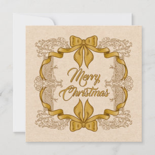 Prettig kerstfeest Vintage Gouden Strik Feestdagenkaart